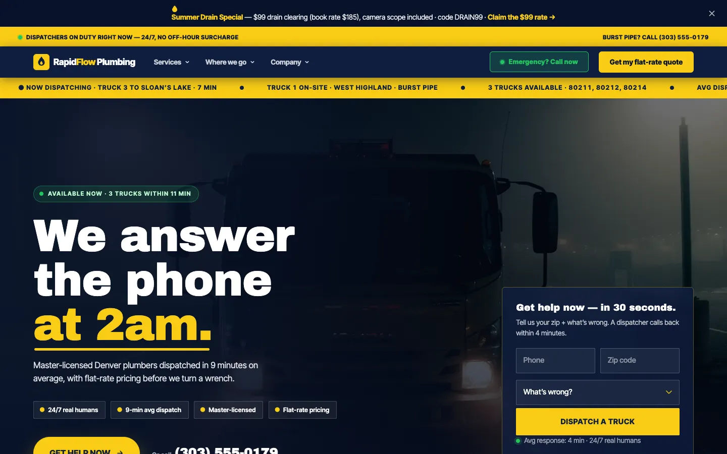 RapidFlow Plumbing & Drain website